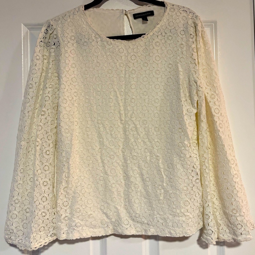 Banana Republic Lace Blouse with Bell Sleeves, size Large